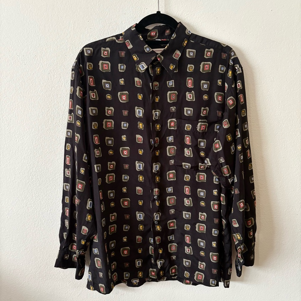 Vintage Caserini Italy button down long sleeve shirt men’s large black eclectic